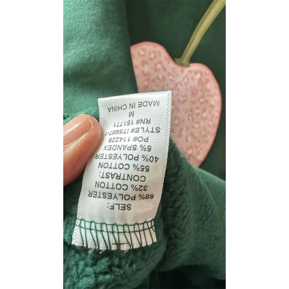 Le Lis Women's Cherry Graphic Oversized Hoodie Green Size M Casual Fall
